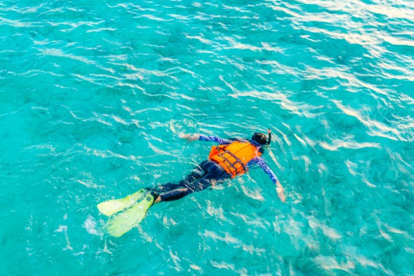 Snorkeling on top of the water