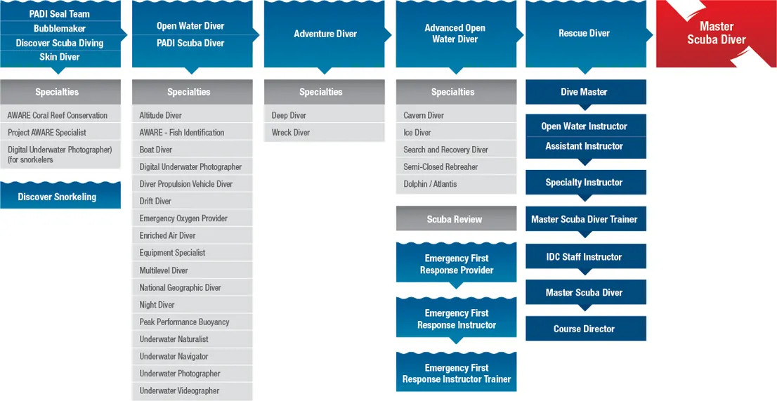 PADI courses chart