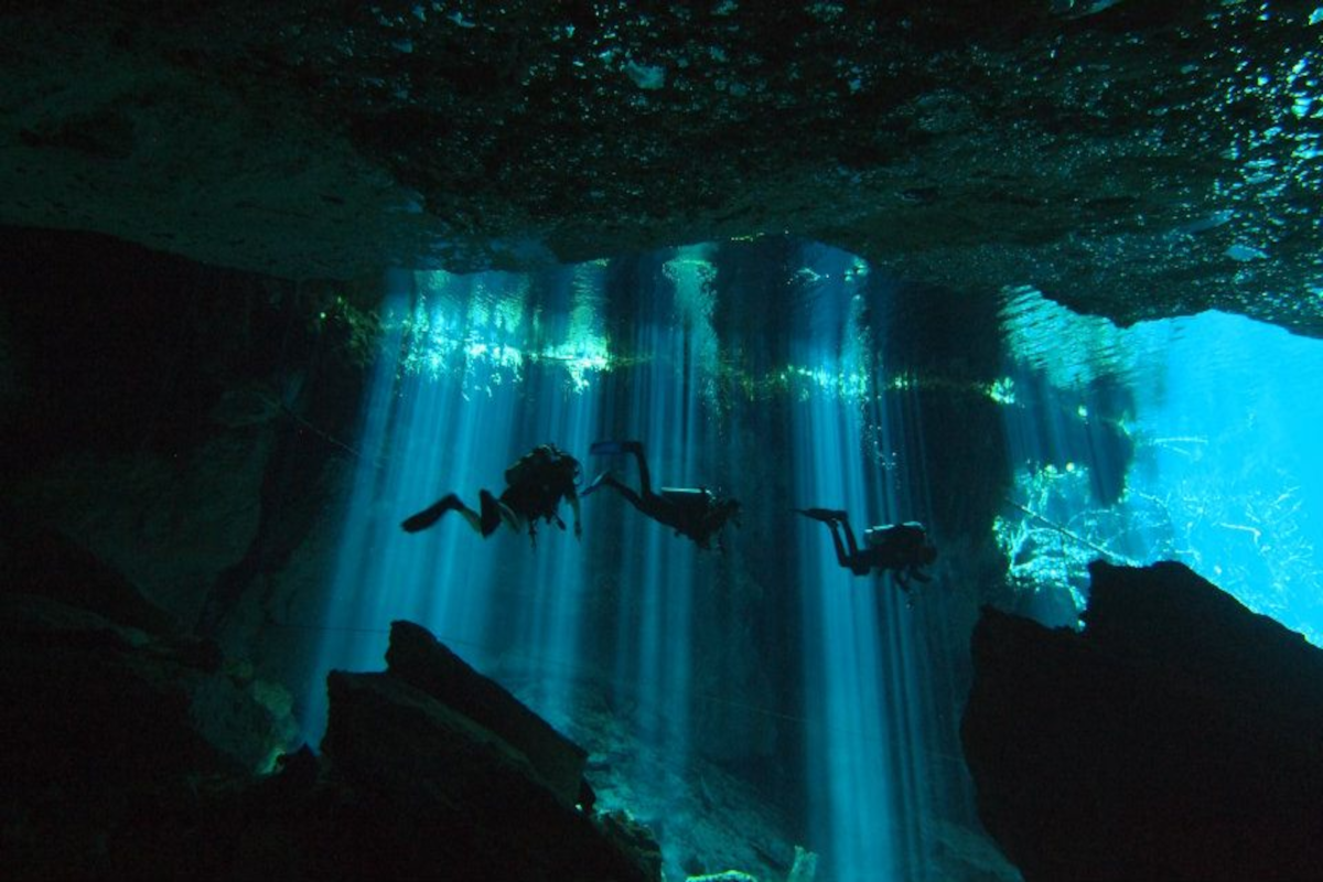 divers in a cavern