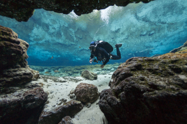Scuba diver in cavern