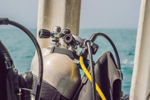 Scuba compressed air tank on a boat
