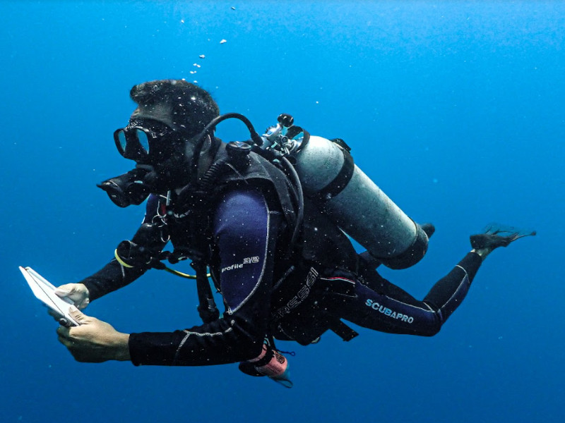 Diver with a pad