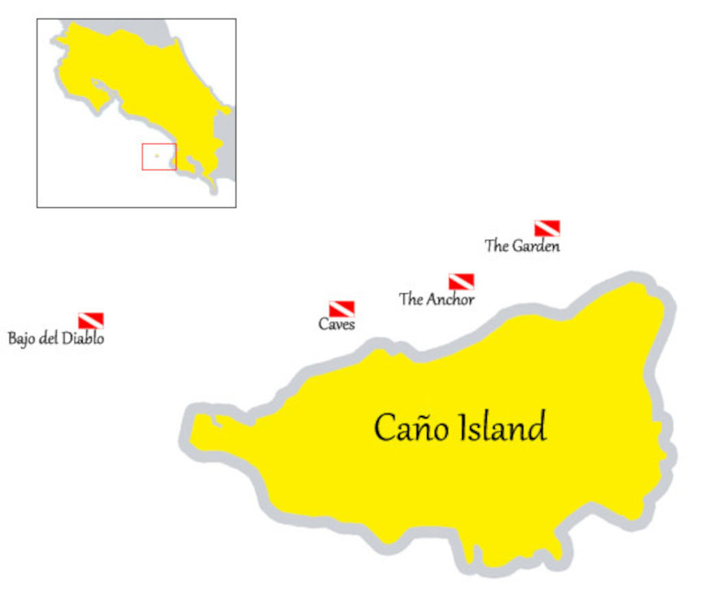 Map Caño Island Scuba diving spots