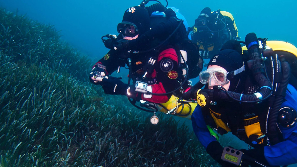 pair of /divers rebreather diving