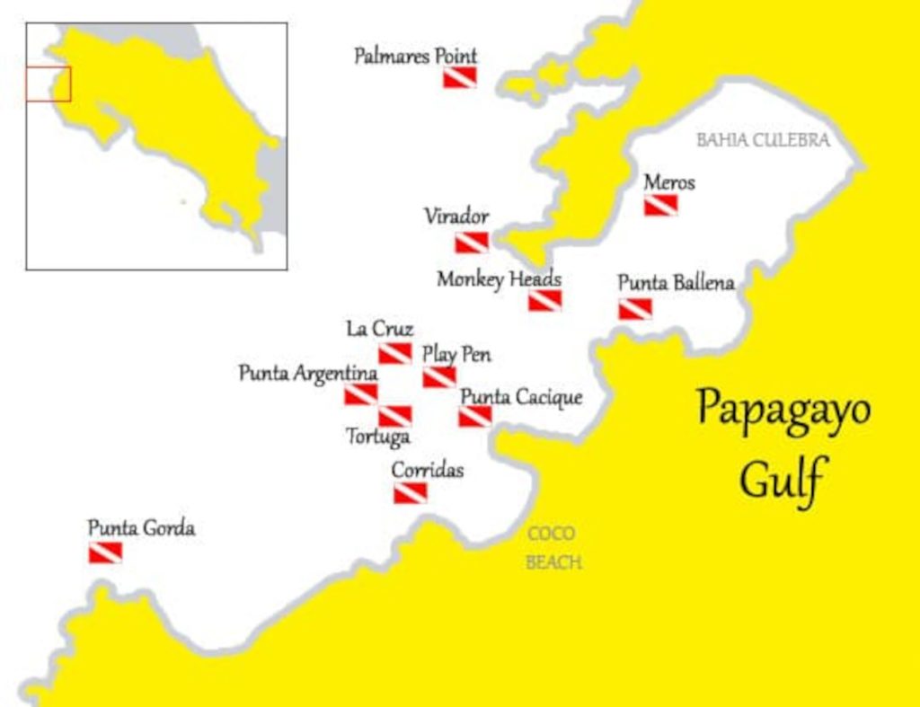 Mapa de buceo Playas del Coco