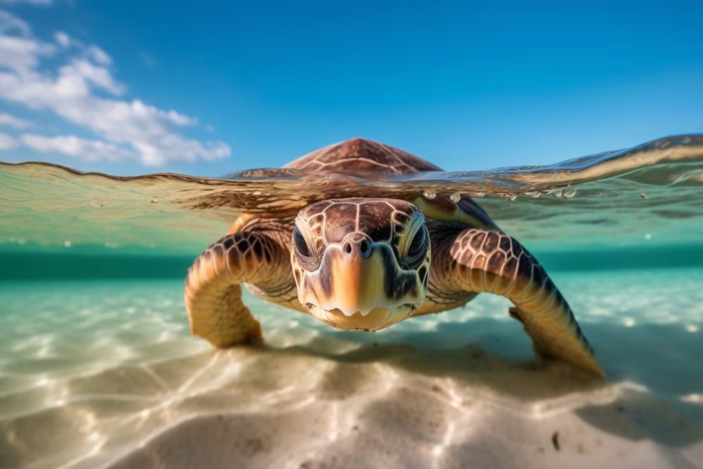 turtles at cano island-nesting grown