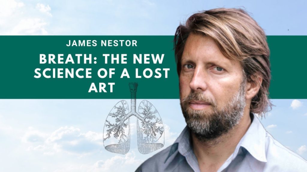 James Nestor picture and his book. Breath: The new science of a lost art. Surf book