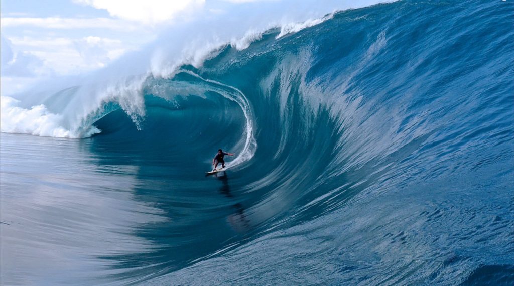 surfista montando una enorme ola. Iustrando el libro de surf, la gran caída