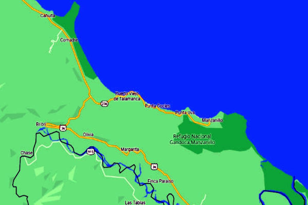 mapa de ubicación playa manzanillo Costa Rica