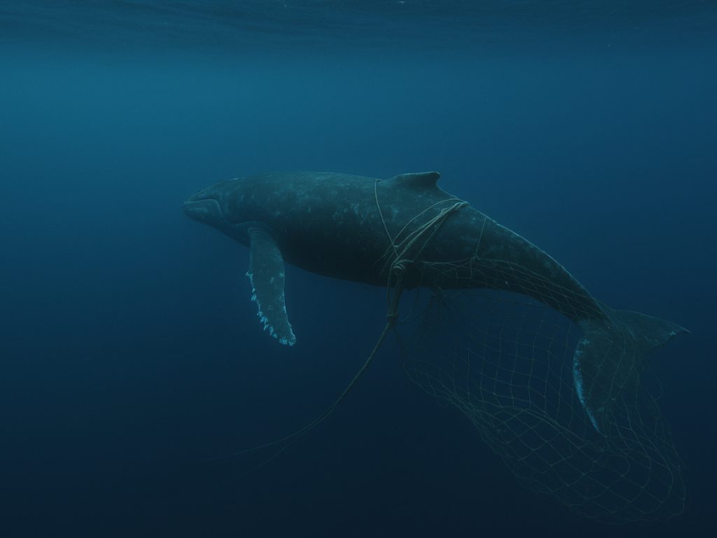 Ballena Jorobada atrapada en redes